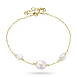 Perle armbånd i forgyldt sølv 17 plus 2 cm x 8-9 mm