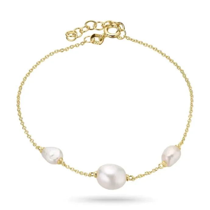 Perle armbånd i forgyldt sølv 17 plus 2 cm x 8-9 mm