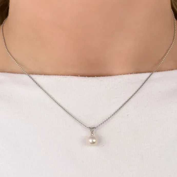 Perle diamantvedhæng i 14 karat hvidguld 0,02 ct