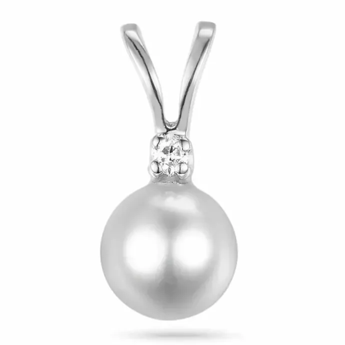 Perle diamantvedhæng i 14 karat hvidguld 0,01 ct