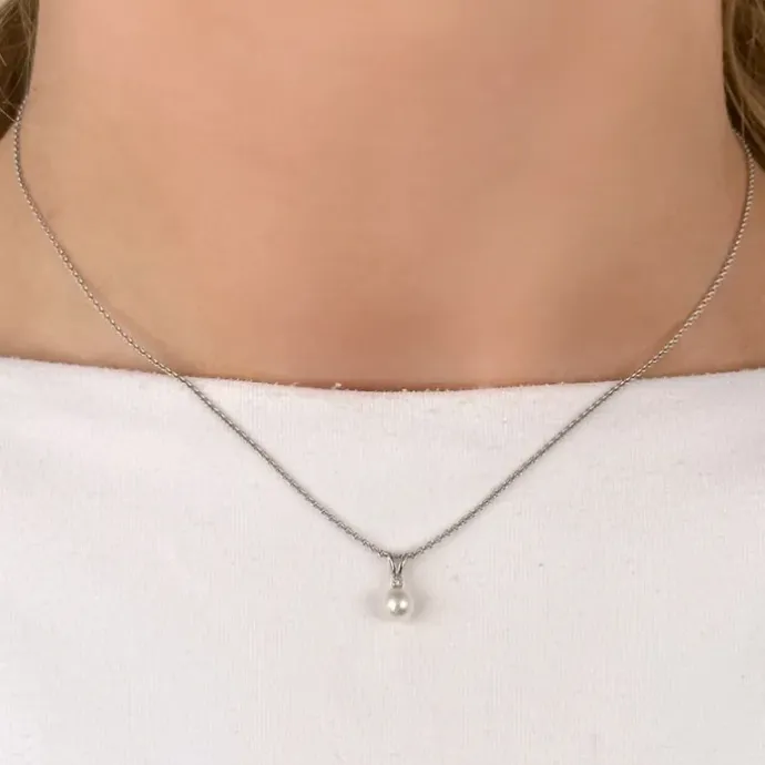 Perle diamantvedhæng i 14 karat hvidguld 0,01 ct