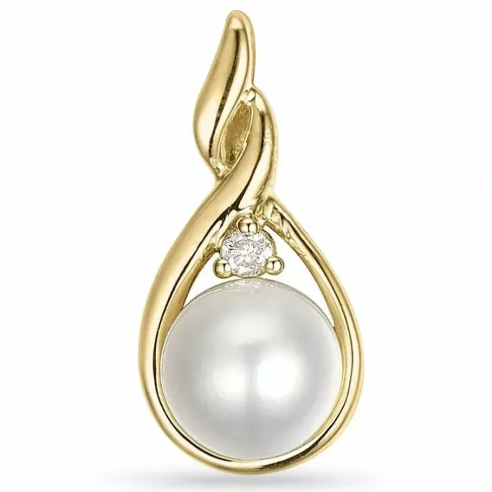 Perle diamantvedhæng i 9 karat guld 0,03 ct