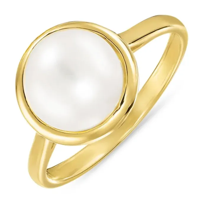Perle ring i forgyldt sølv