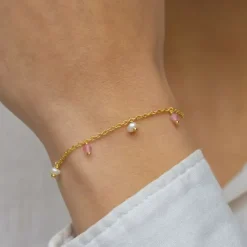 Pink kvarts armbånd i forgyldt sølv x