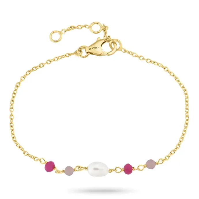 Pink onyks armbånd i forgyldt sølv 16 + 3 cm x 4,4 mm