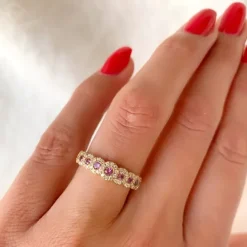 Pink safir diamantring i 14 karat guld 0,468 ct 0,232 ct