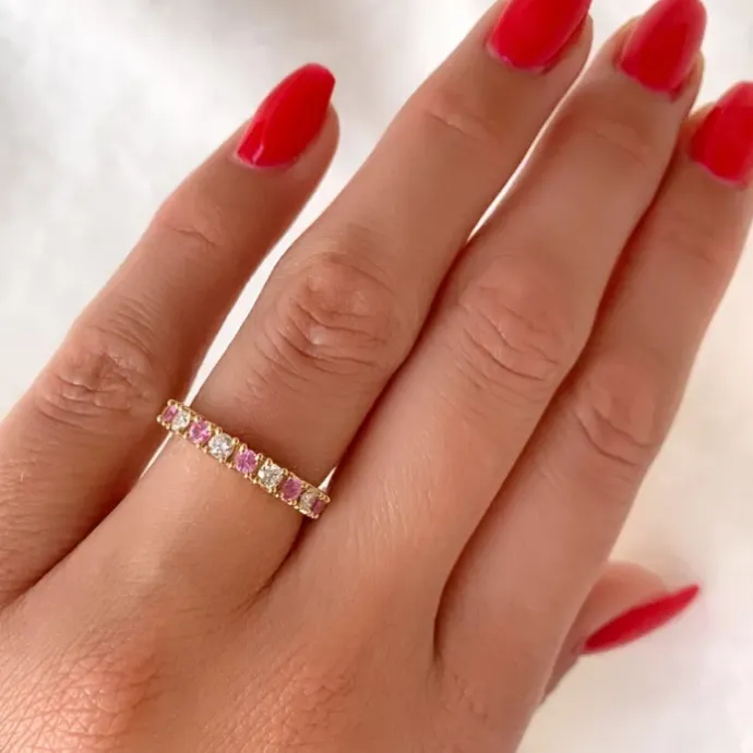 Pink safir diamantring i 14 karat guld 0,246 ct 0,45 ct