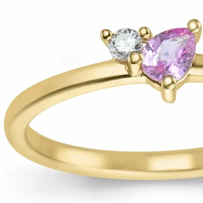 Pink safir diamantring i 14 karat guld 0,04 ct 0,22 ct