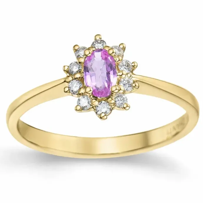 Pink safir rosetring i 14 karat guld 0,35 ct 0,11 ct