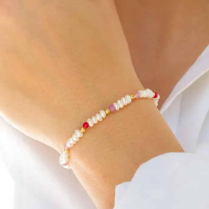 Pink sten armbånd i forgyldt sølv x