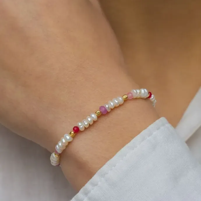 Pink sten armbånd i forgyldt sølv x