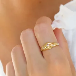 Pink zirkon ring i forgyldt sølv