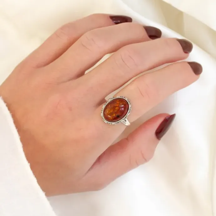 Rav ring i sølv