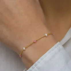 Rosakvarts armbånd i forgyldt sølv x 4 mm