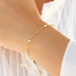 Rosakvarts armbånd i forgyldt sølv x 4 mm