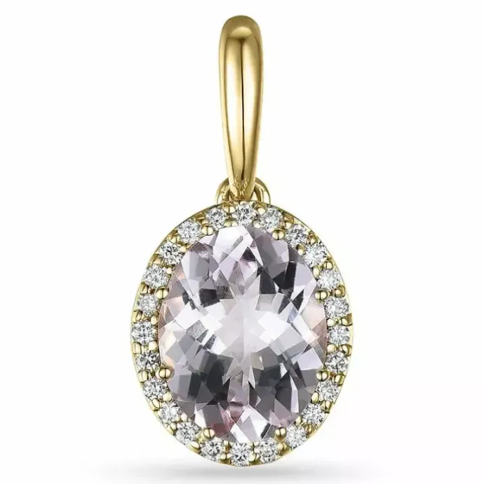Roset morganit diamantvedhæng i 14 karat guld 1,82 ct 0,12 ct