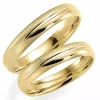 Ru og blank 4 mm vielsesringe i 9 karat guld - sæt