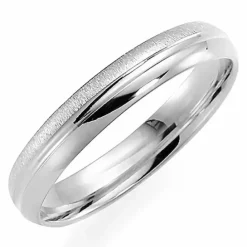 Ru og blank 4 mm vielsesring i 9 karat hvidguld