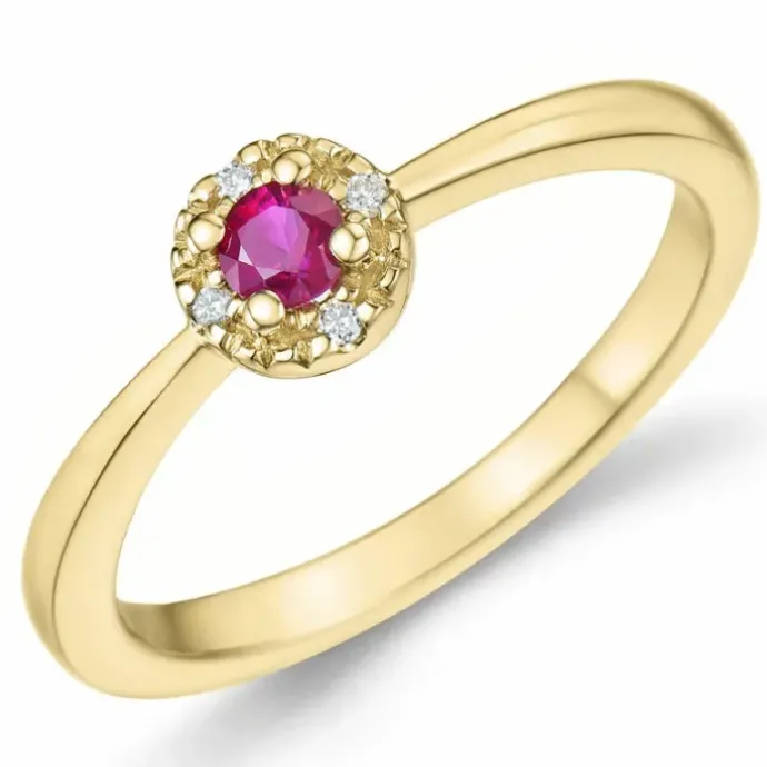 Rubin brillantring i 14 karat guld 0,147 ct 0,02 ct