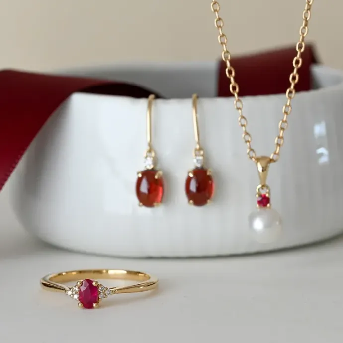 Rubin diamantring i 14 karat guld 0,35 ct 0,03 ct