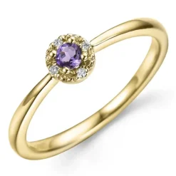 Rund ametyst ring i 9 karat guld 0,02 ct 0,12 ct