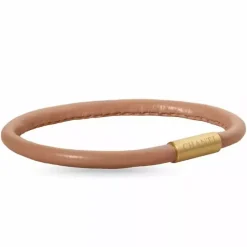 Rund brun magnetarmbånd i læder med forgyldt stål lås x 4 mm