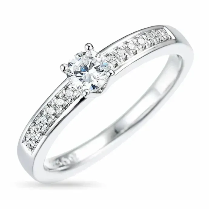 Rund diamant hvidguldsring i 14 karat hvidguld 0,32 ct 0,08 ct
