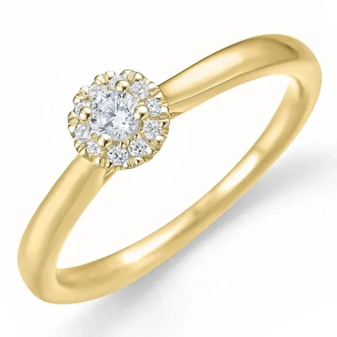 Rund diamant ring i 14 karat guld 0,1 ct 0,06 ct