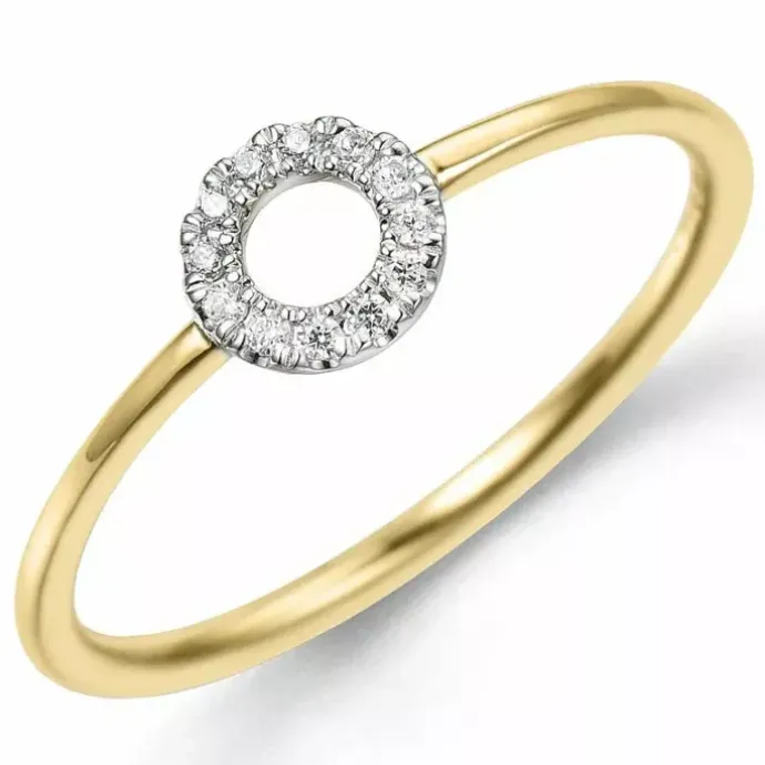Rund diamantring i 9 karat guld.- og hvidguld 0,06 ct