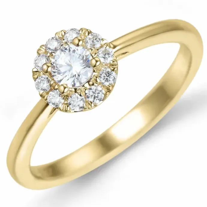 Rund diamantring i 14 karat guld 0,20 ct 0,15 ct