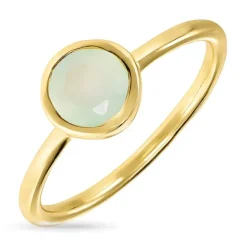 Rund prehnite ring i forgyldt sølv