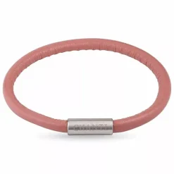 Rund rosa magnetarmbånd i læder med stål lås x 4 mm