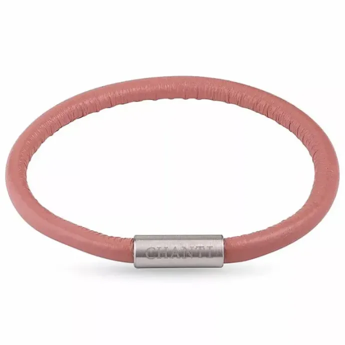 Rund rosa magnetarmbånd i læder med stål lås x 4 mm
