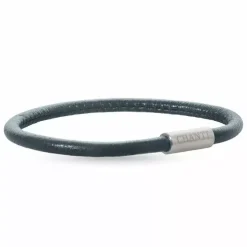 Rund sort læder armbånd i stål x 4 mm