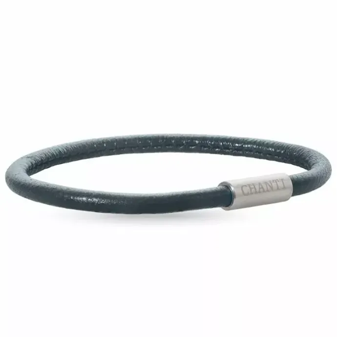 Rund sort læder armbånd i stål x 4 mm