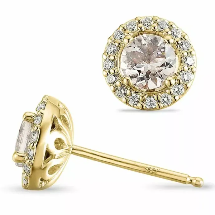 Runde morganit diamantøreringe i 14 karat guld med morganit og diamant
