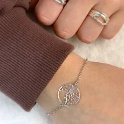 Rundt livets træ armbånd i sølv med vedhæng i sølv