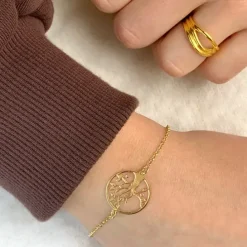 Rundt livets træ armbånd i forgyldt sølv med vedhæng i forgyldt sølv