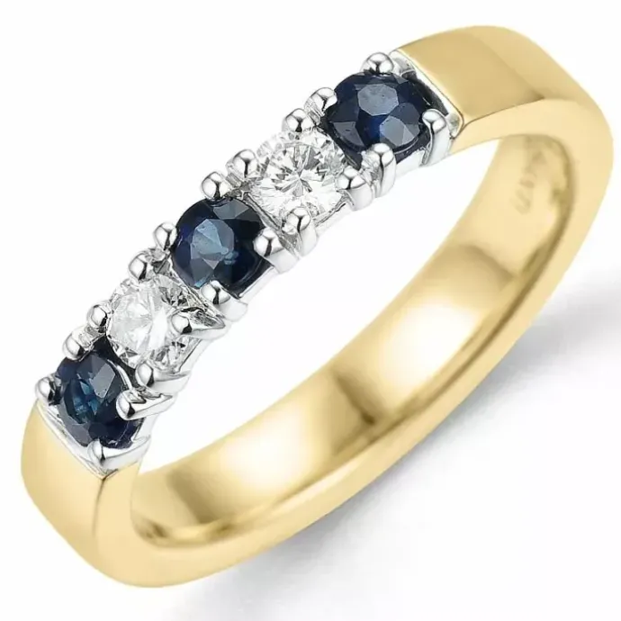 Safir alliancering i 14 karat guld.- og hvidguld 0,2 ct 0,4 ct