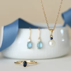 Safir diamantring i 14 karat guld 0,35 ct 0,03 ct