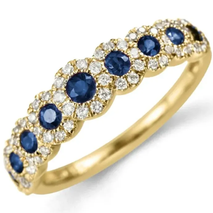 Safir diamantring i 14 karat guld 0,23 ct 0,46 ct