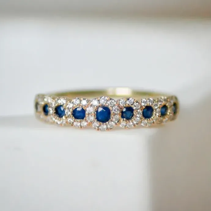 Safir diamantring i 14 karat guld 0,23 ct 0,46 ct