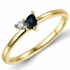 Safir diamantring i 14 karat guld 0,22 ct 0,04 ct