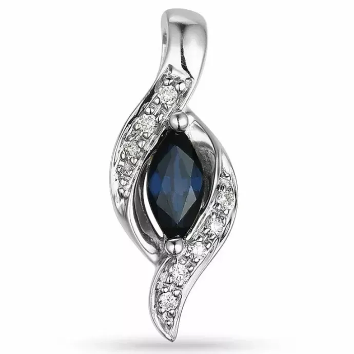 Safir diamantvedhæng i 14 karat hvidguld 0,04 ct 0,34 ct