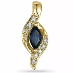 Safir diamantvedhæng i 14 karat guld 0,04 ct 0,34 ct