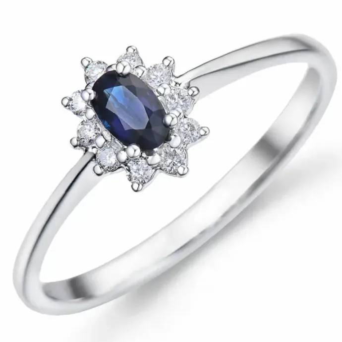 Safir rosetring i 14 karat hvidguld 0,11 ct 0,35 ct