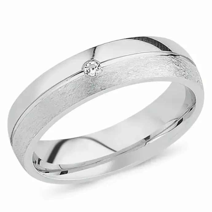 Sandblæst zirkon ring i rhodineret sølv