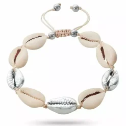 Shell musling armbånd i silke snor 17 cm plus 4 cm x 12 mm