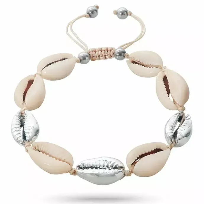 Shell musling armbånd i silke snor 17 cm plus 4 cm x 12 mm