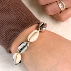Shell musling armbånd i silke snor 17 cm plus 4 cm x 12 mm